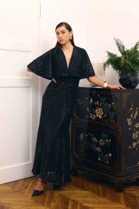 Платье макси черное в паетки